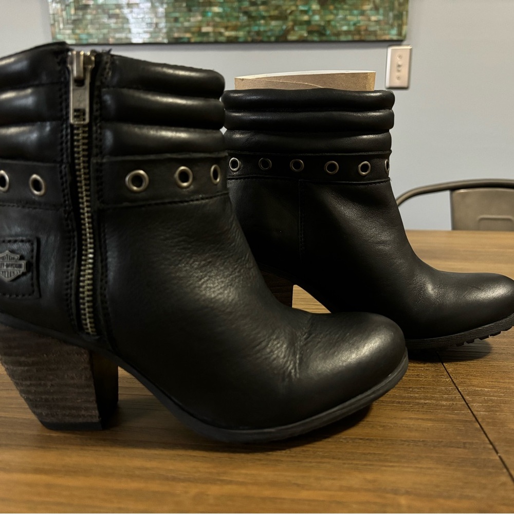 Harley Davidson Black Leather Ankle Boots